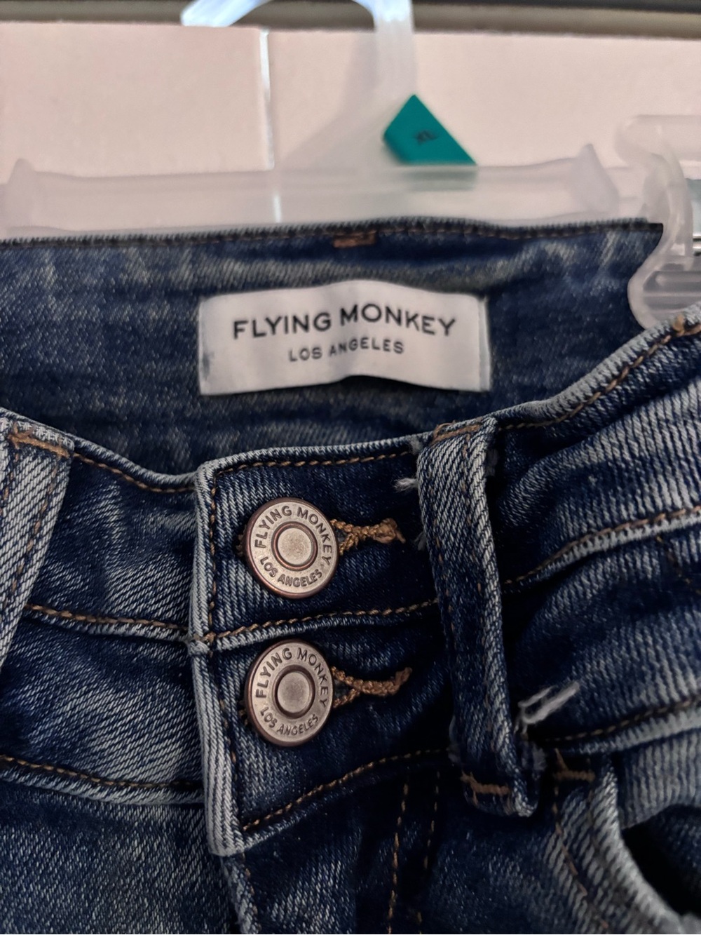 Flying Monkey High-Rise Double Button Dark Blue Jeans